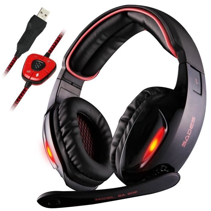Casque Gamer pour PC, Laptop SA-902 USB Gaming Headset